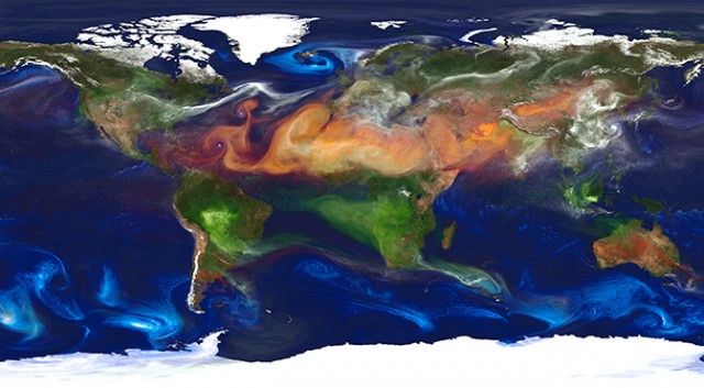 A Portrait of Global Aerosols, as seen by NASA's GEOS-5 weather model