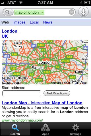 Map of London voice search on iPhone